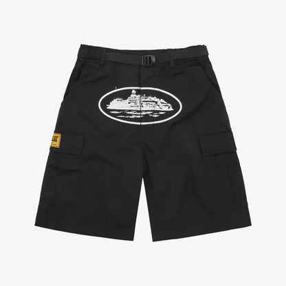 Corteiz Alcatraz Cargo Shorts Black/White